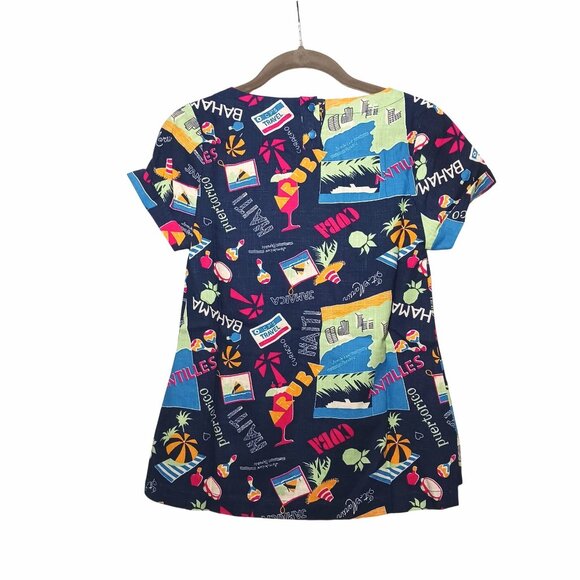 NEW ModCloth Delightful Demeanor Short Sleeve Linen Blend Blouse Size XXS Navy V - Picture 5 of 16